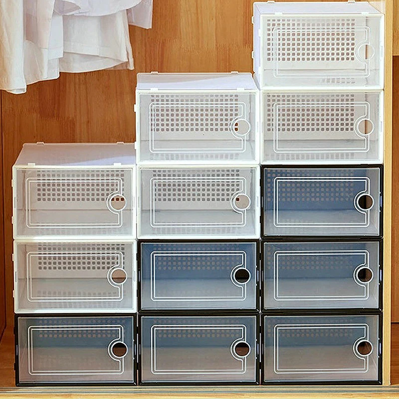 1/2/5 Pcs Plastic Large Box Can Store Accessories, Sundries, Shoes, Is A Stackable Shoe Box (Can Be Put On Size 42 Shoes)