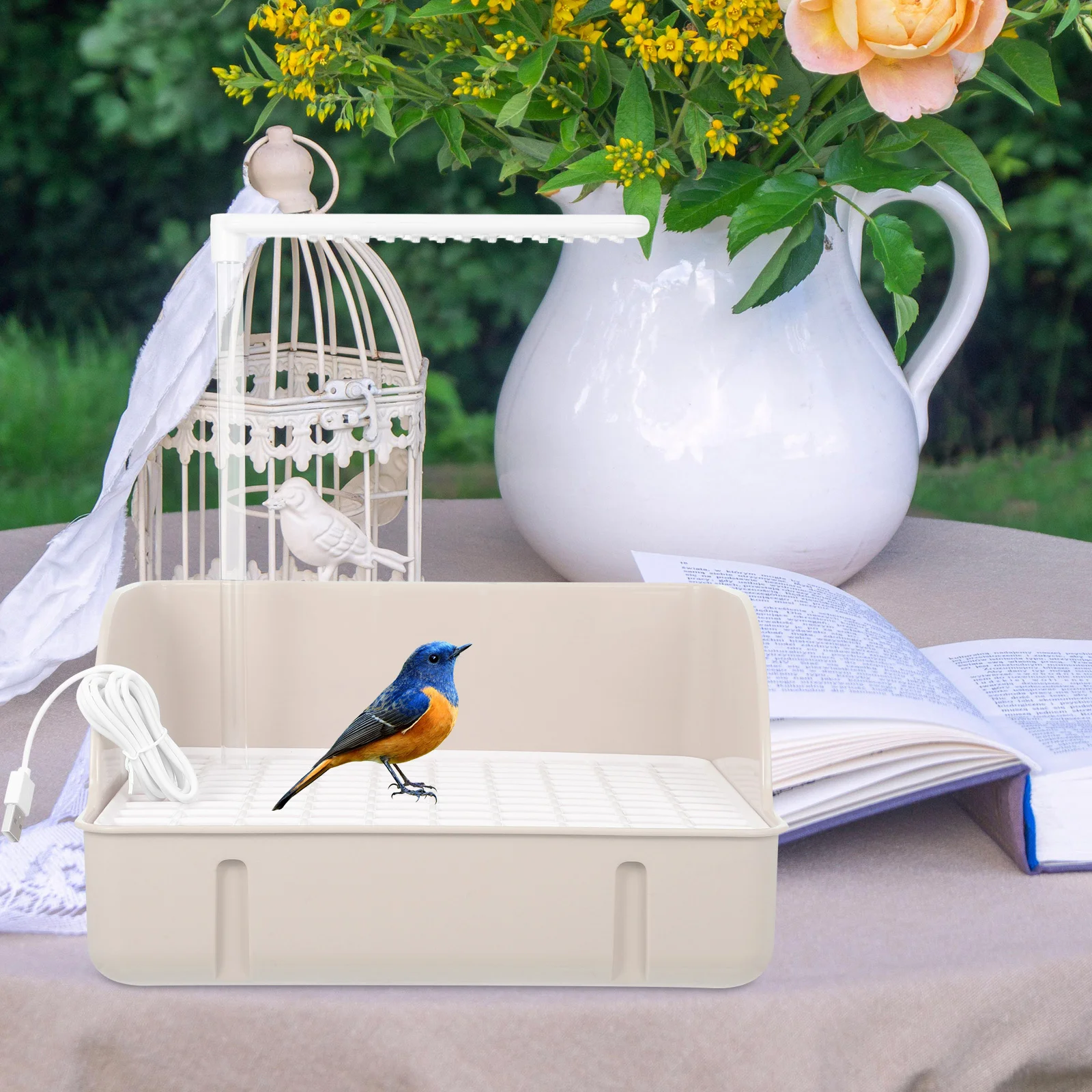 

Automatic Bird Bath Tub Circulating Water Faucet Natural Rainfall Design For Parakeets Parrots Small Birds Pet Bird Bath