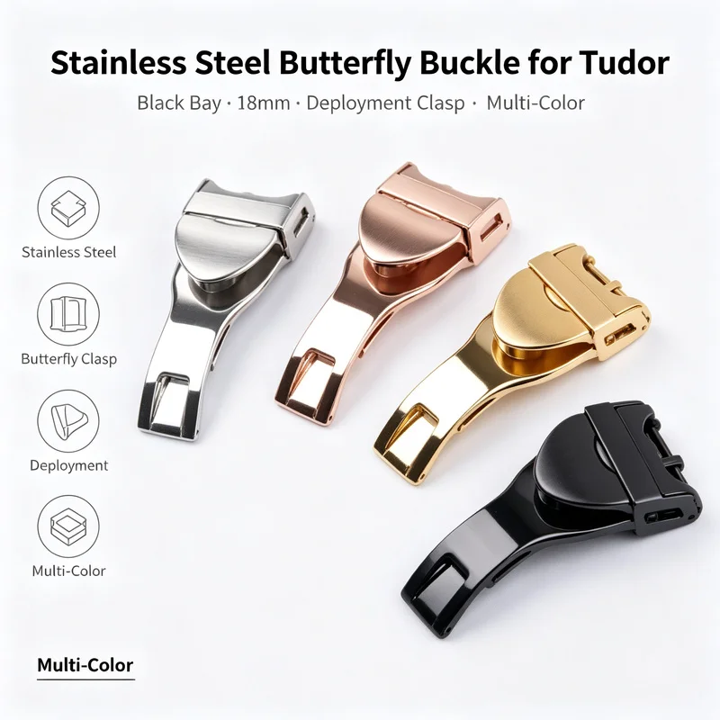 18mm Premium Stainless Steel Butterfly Buckle for Tudor Black Bay Deployment Clasp Multi-Color Men Replacement Watch Accessories