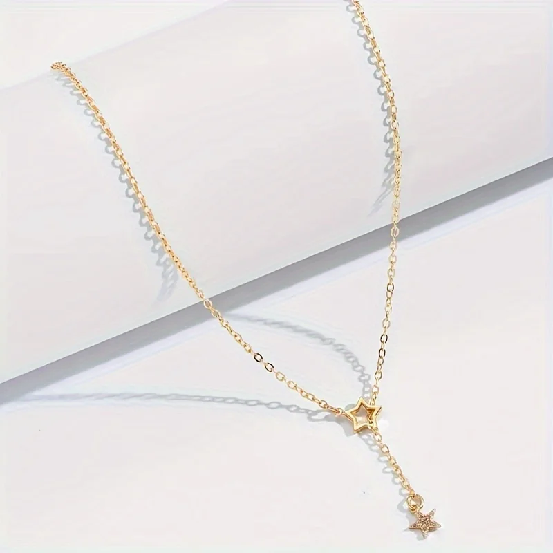 Sparkling Star Hollow Tassel Design Necklace Inlay Shiny Synthetic Zircon Minimalist Temperament Collarbone Jewelry Accessories