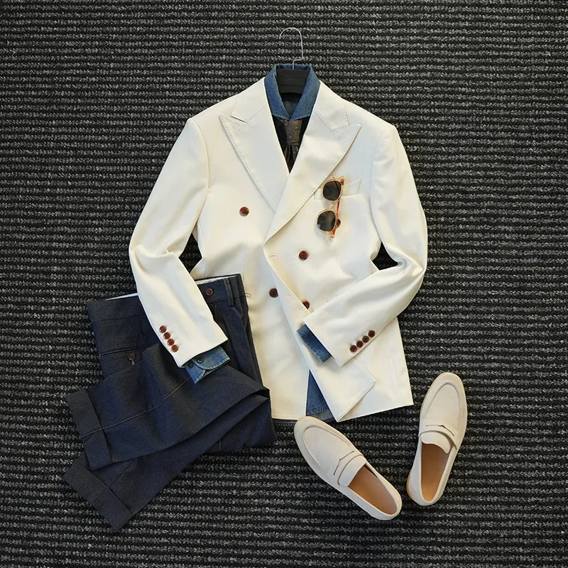 

Элегантный мужской деловой повседневный костюм с двубортным воротником-стойкой