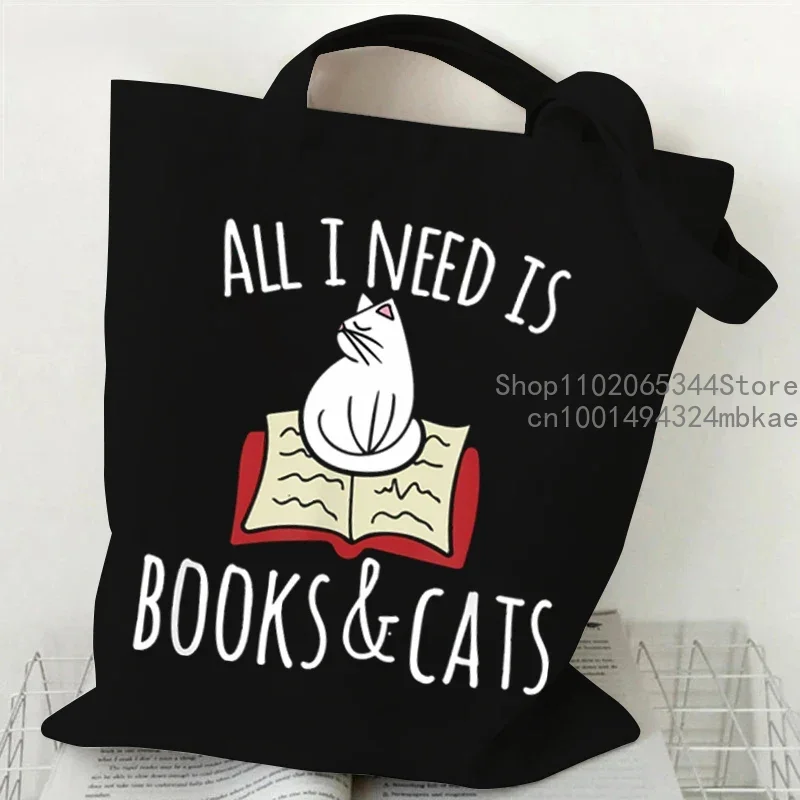 Shoulder Bag Books Owl and Cat Canvas Tote Bag Women Wildflowers Bookworm Lovers Shopping Bag Animal Reading Female Handbags
