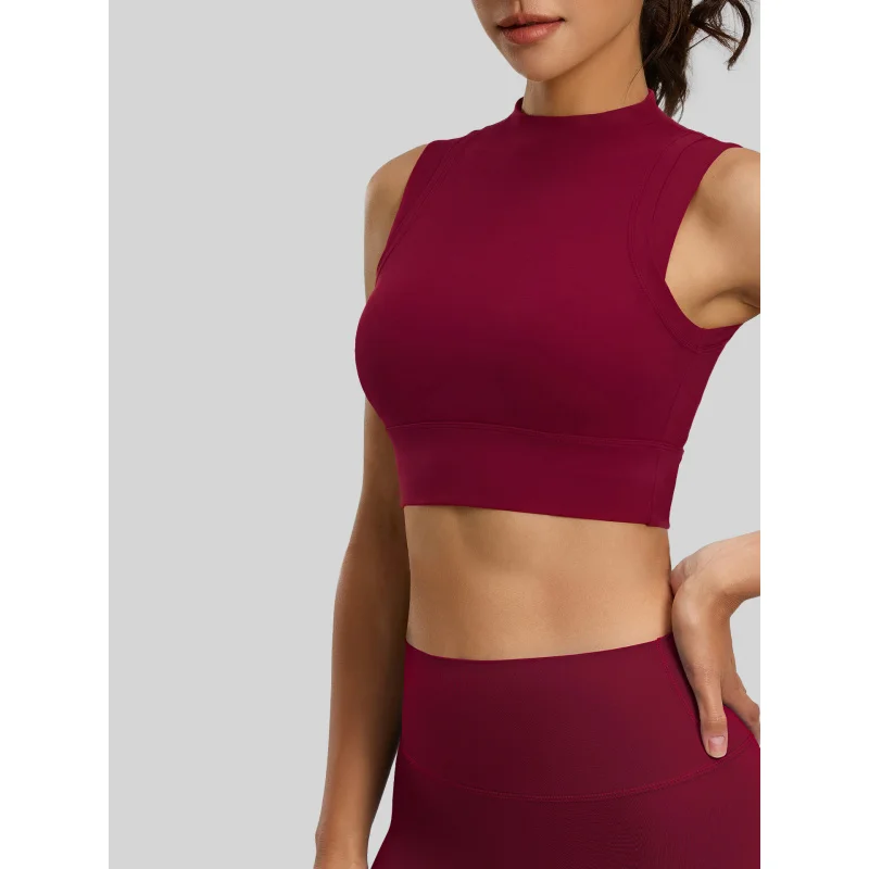 Women's High Neck Sports Bra Fixed Padded Workout Tank Top Naked Feel Yoga Crop Top Sleeveless Gym Athletic Activewear