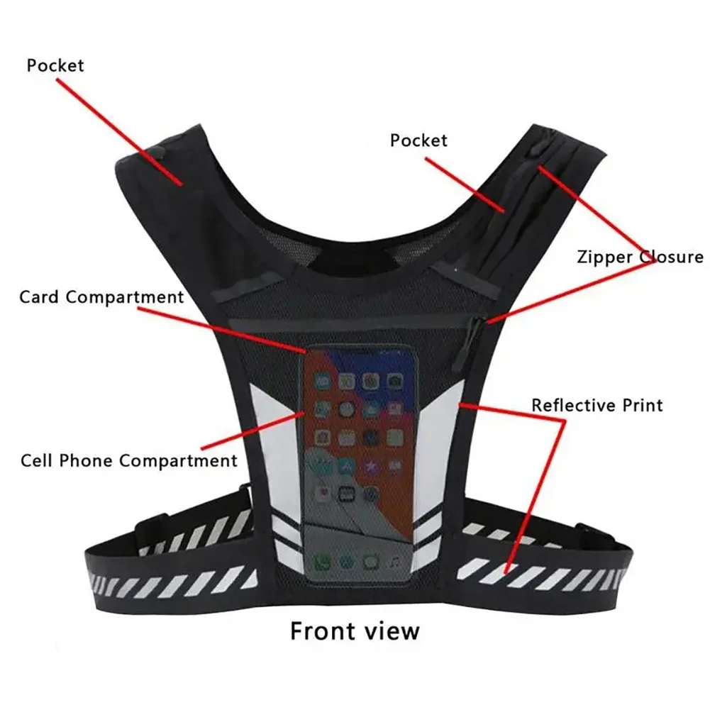 Waist Running Vest Reflective Running Vest Chest Phone Holder Breathable Running Waist Pack With Adjustable Waistband 65-130cm