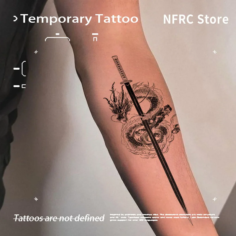 Fake Tattoo Temporary Tattoos Aesthetic Traditional Dragon Katana Herbal Juice Sticker Stickers New Toys Cheap Goods Tatoo Weeks