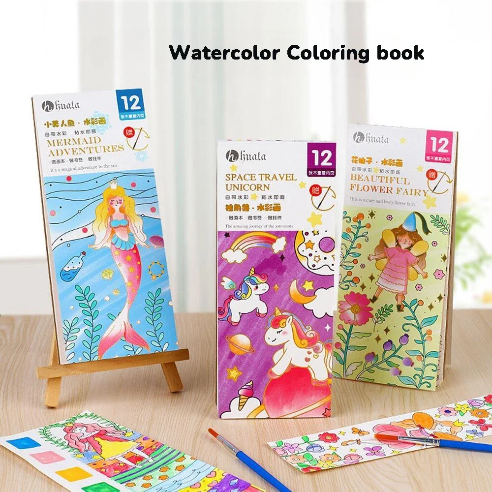 12 Vel Aquarel Schilderij Kleurboek Set Met Verfkwast Kinderen Geschenk Kunst Benodigdheden