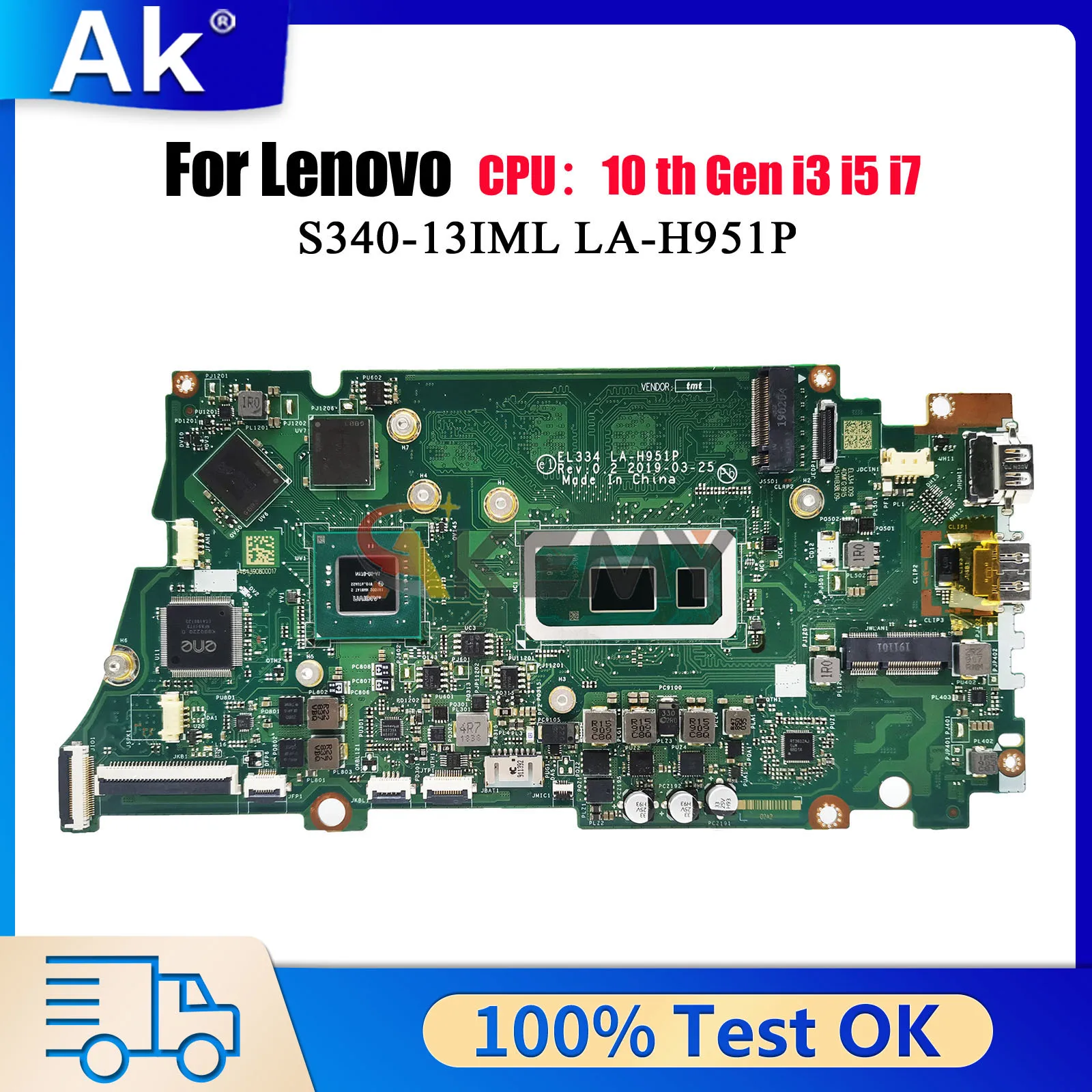 

LA-H951P For Lenovo Ideapad S340-13IML with i3 i5 i7 10th Gen 8GB 16GB RAM Laptop Motherboard 100% Tested OK