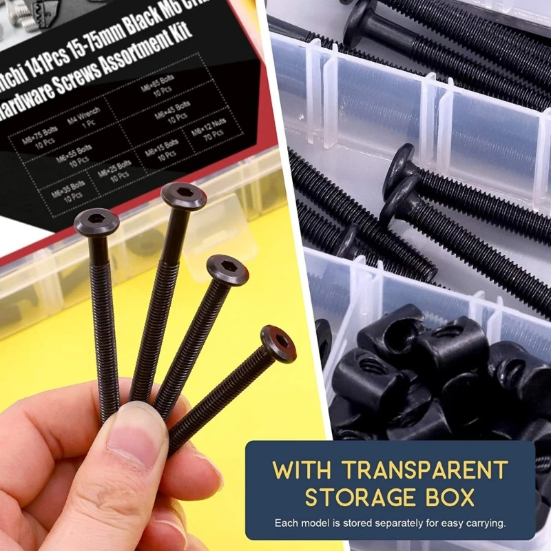 

141PC Multipurpose Crib Hardware Set Hex Drive Bolts And Nut for Sturdy Crib Assembly Comprehensive Daily Use Kit