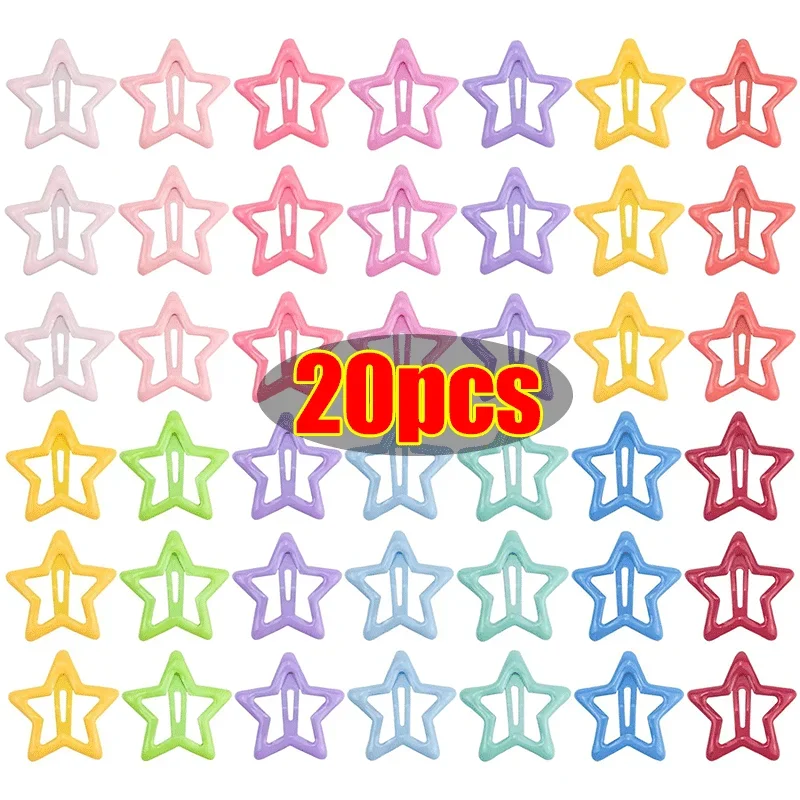 Colorido BB Star Hairclips para meninas, bonito estrela presilhas, feminino simples Metal Snap Clip, cocar, acessórios para jóias de cabelo, Y2K, 2 pcs, 20pcs