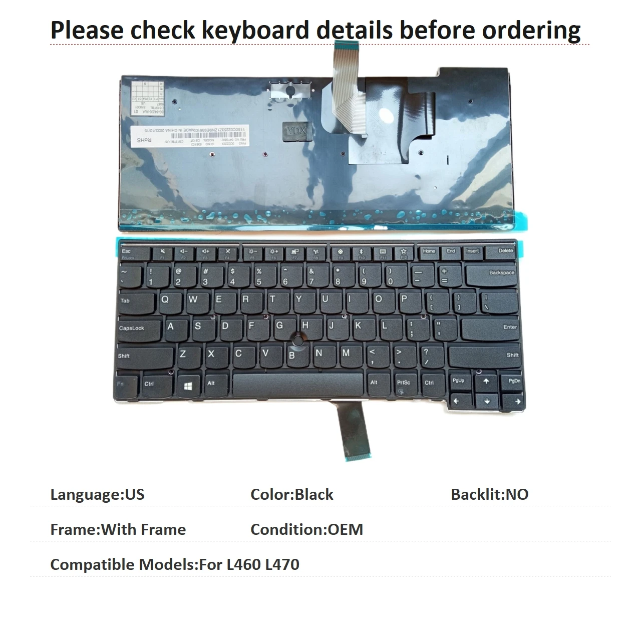 New US Language  Keyboard For Lenovo Thinkpad L460 L470 Notebook PC Replacement Keyboard