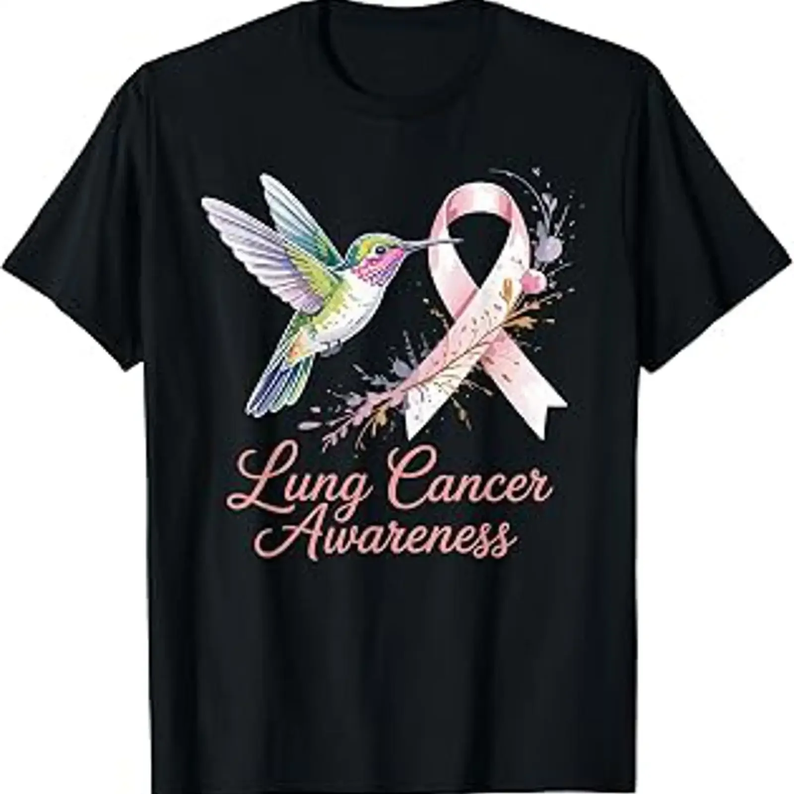 Lung Cancer Awareness Hummingbird Ribbon Support T Shirt vintage Washed homme fashion designer clothes Soft Stylish Casual