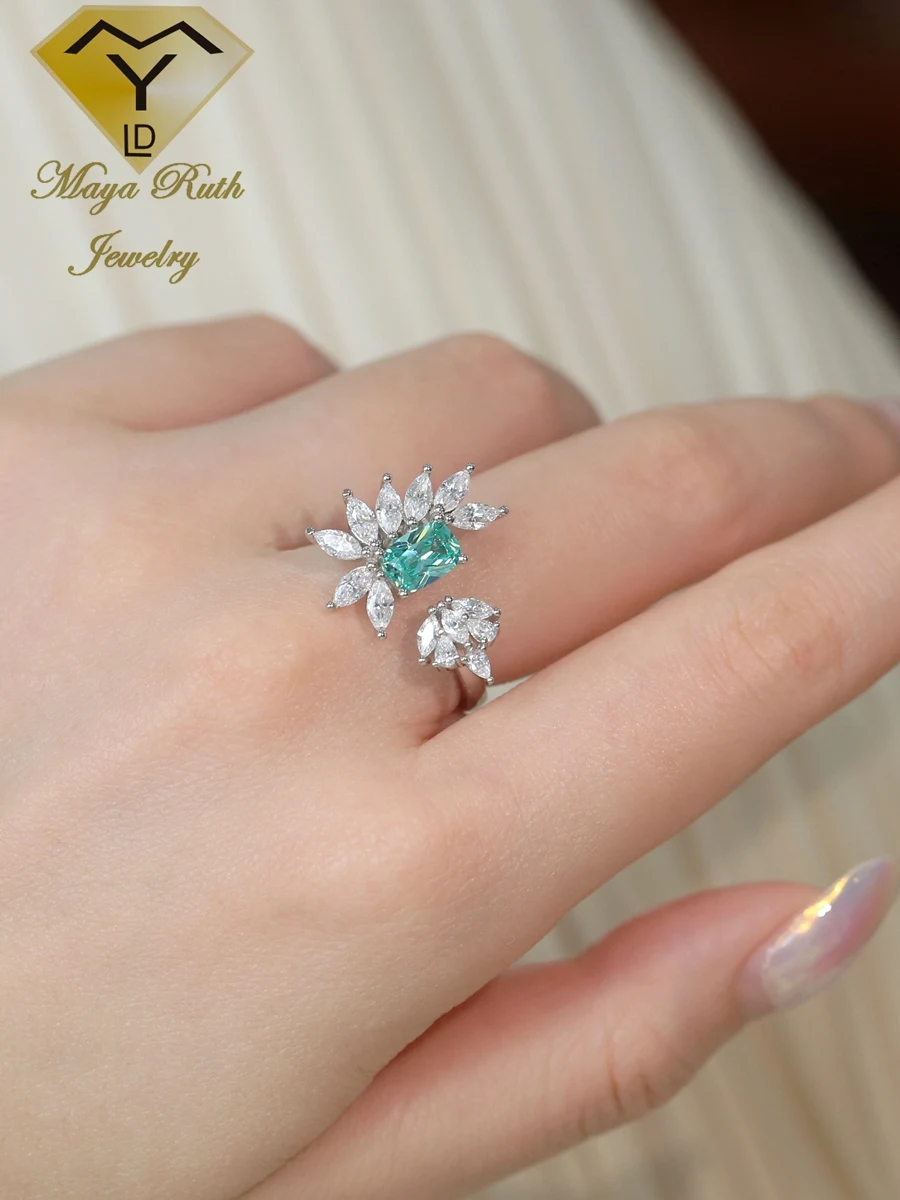 Created Paraiba Special Color Real 925 Sterling Silver Retro Vintage Aesthetic Ring For Women White Gold Plated 2025 Trend New