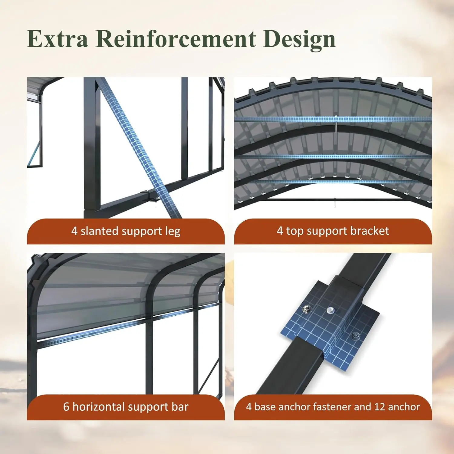 Carport de Fédération en Métal avec Base Améliorée et Structure de Cadre de Pompage, Transport, Modifications, Galvanisé, 10x15