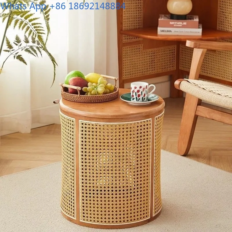 

Solid Wood Japanese Style Living Room Storage Bedside Table Home Sofa Simple Table Paper Basket Round Coffee Table