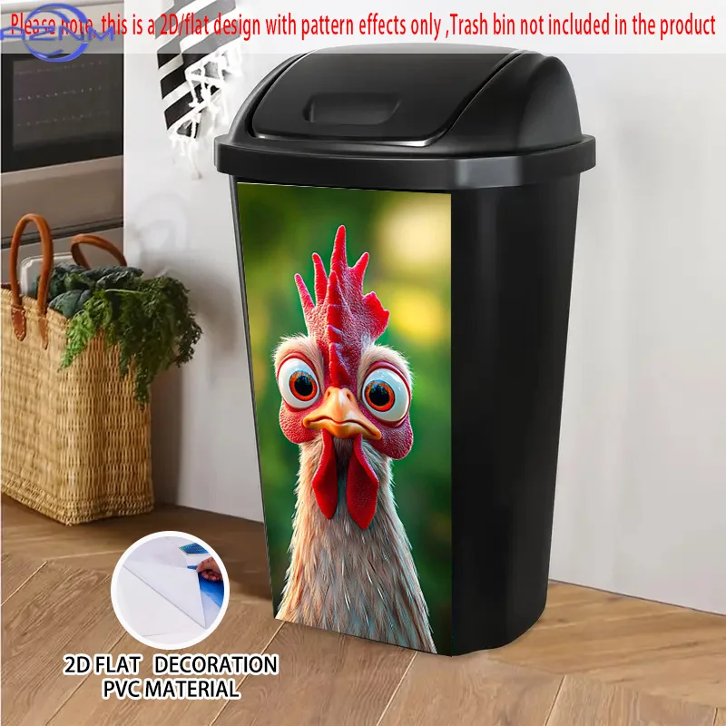 Expressive Rooster 3 Pattern Self-Adhesive Dustbin Stickers, PVC Trash Can Decorative Stickers, Wheelie Bin Stickers,  Fit for
