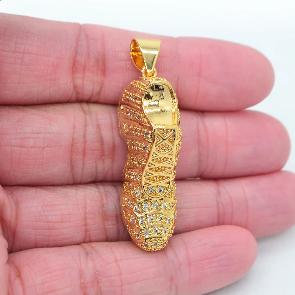 High Quality Gold Color Clear Cubic Zirconia Bling Sport Shoe Pendant Jewelry