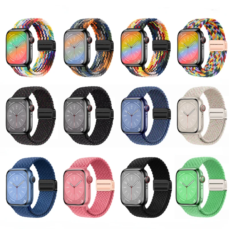 Nylon Braided Strap For apple watch 45mm 49mm 44mm 42mm 41mm 40mm magnetic buckle Bracelet iWatch series 9 Ultra 8 7 6 5 4 3 se