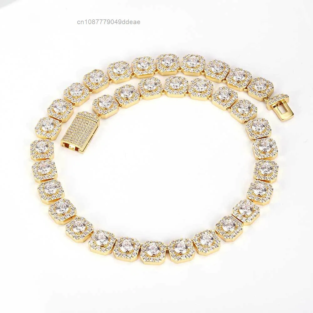 S925 necklace Moissanite High Quality 10mm 12mm Silver Gold Plated Link Chain Necklace Hip Hop Style Iced Diamond Cluster Ten