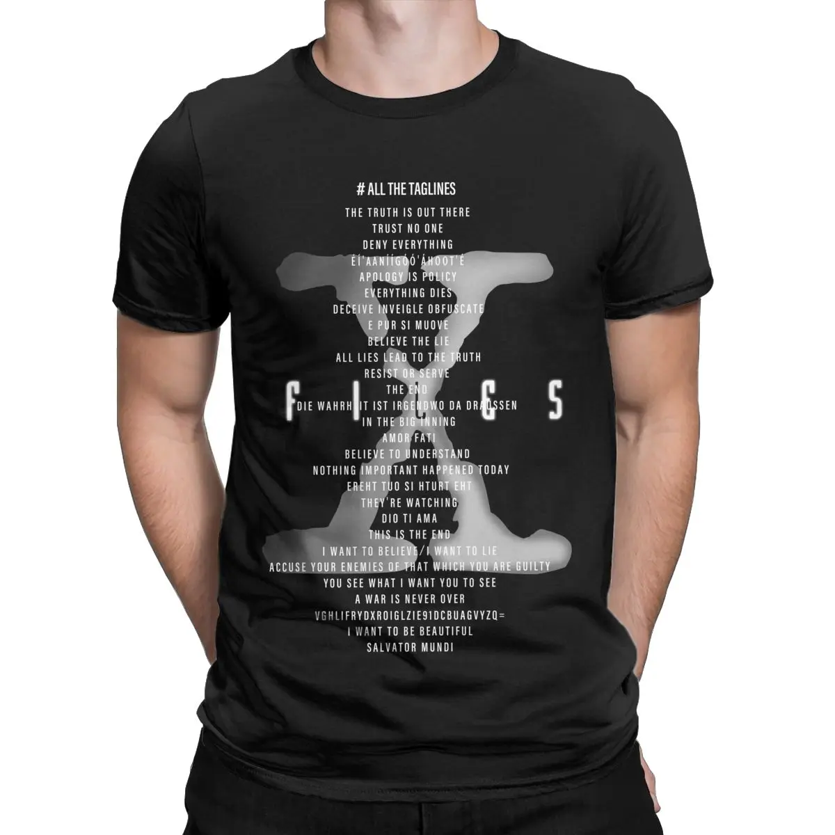 X Files All The Taglines Trust No One ufo aliens t shirt for men O Neck 100% Cotton T Shirt Short Sleeve Tees Plus Size Clothes