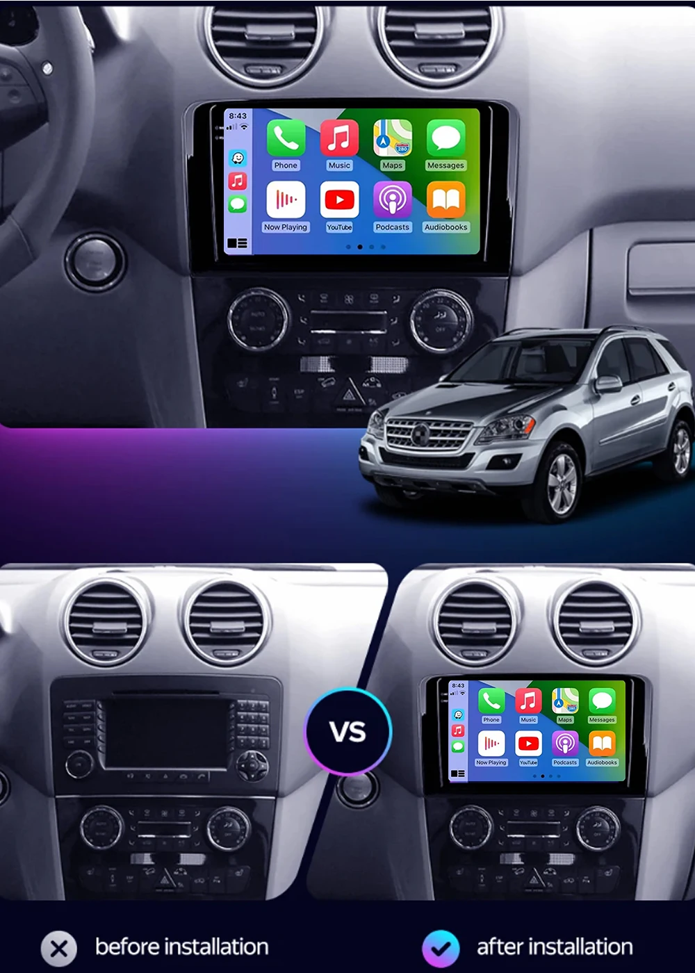 Android 16 For Mercedes Benz ML 320/ML 350/W164(2005-2012) GL Car Radio Player Multimedia GPS Navigation Stereo DAB+ WIFI Camera
