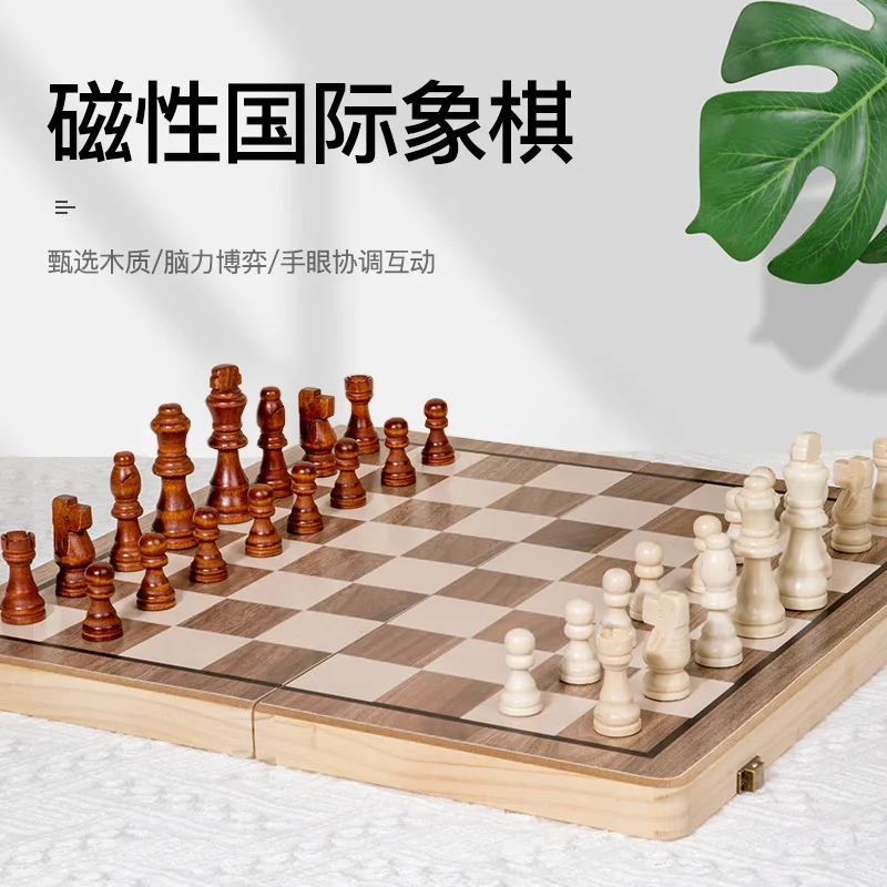 

Wooden Round Corner 2-in-1 Folding Quality Magnetic Chess Two-player Competitive Educational Board Game Toy