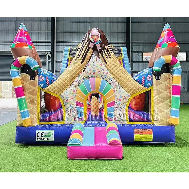 New Design Pvc Candy Land Inflatable Bounce Slide Kids Inflatable Double Slide for Party