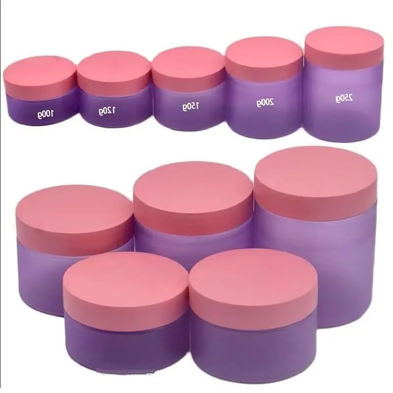 

24pcs PET Plastic Jar Purple Frost Body Scrub Container 100ml 120ml 150ml 200ml 250ml Cosmetic Face Cream Jars Matte Pink Lid