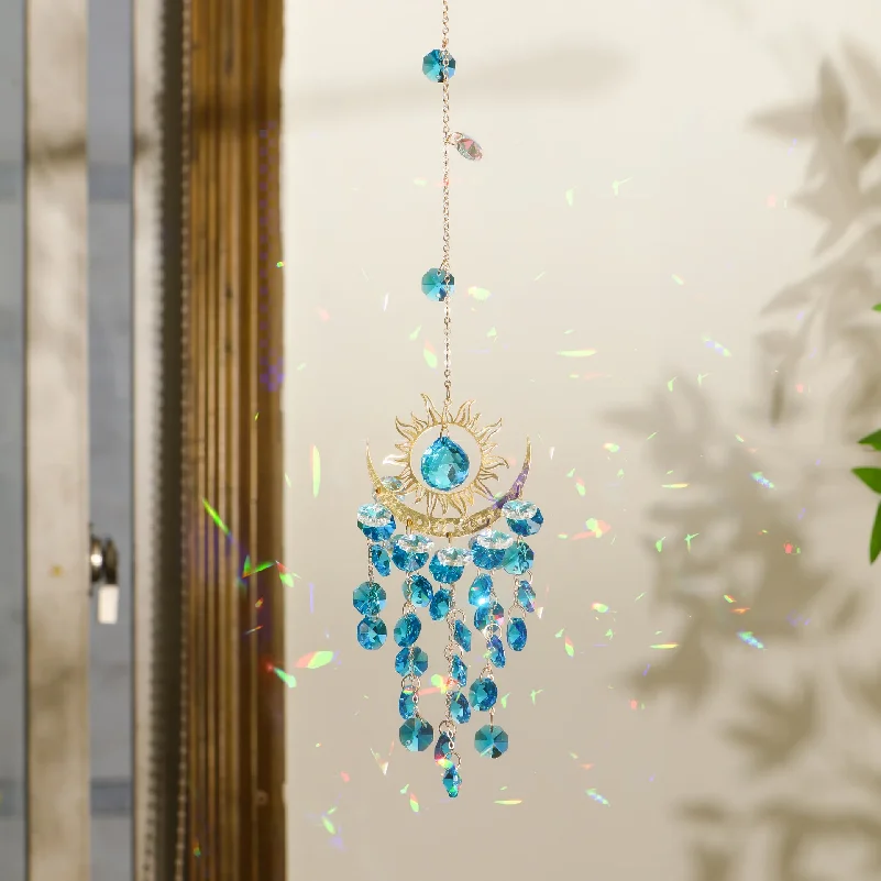 Moon Sun Catcher Colorful Crystal Wind Chime Dream Catcher Crystal Prisms Pendant For Doors  Rooms Christmas Trees