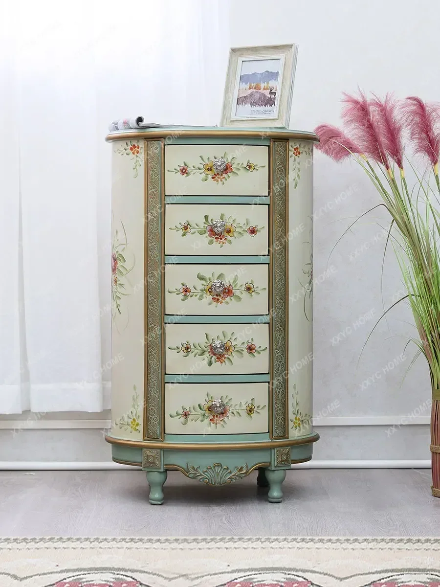 

Painted Locker Solid Wood European-Style Storage Cabinet American Retro Chest of Drawers Double-Sided Cabinet Cajonera Armario