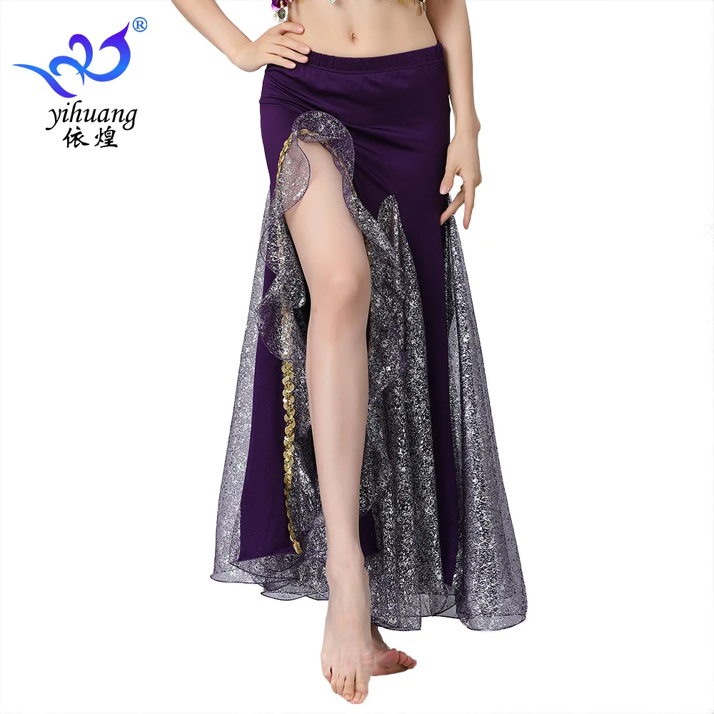 1pcs/lot woman belly dancing sequin skirt lady split performance dancing skirt