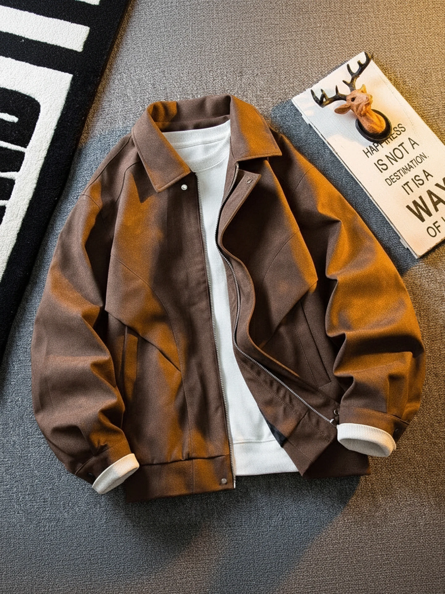 

American Retro Suede Leather Jaet Men's 2025 Autumn Winter New Faion Versatile Flip Collar Motorcycle Jaet