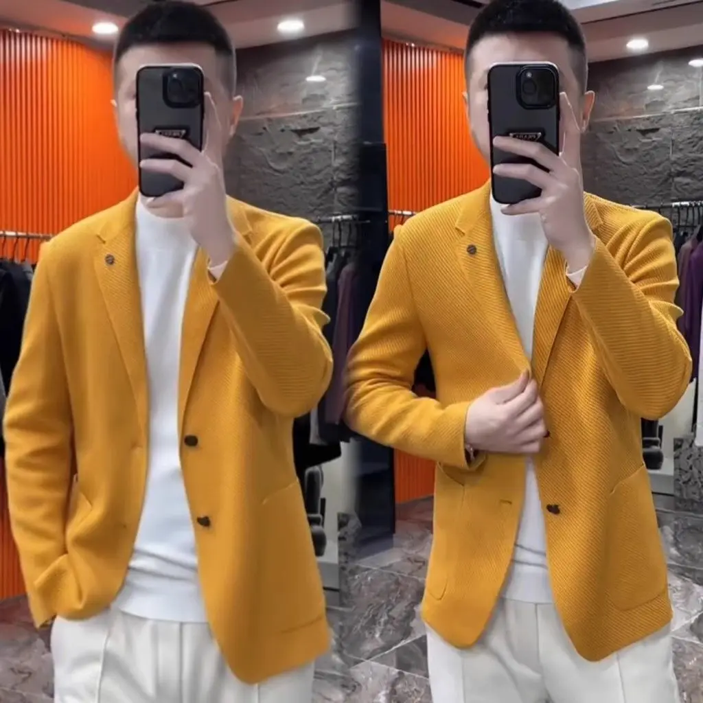 4-A48  2024 Spring New Men's Light Luxury High-end Knitted Suit Jacket Casual Busineionable All-match Atmosphere