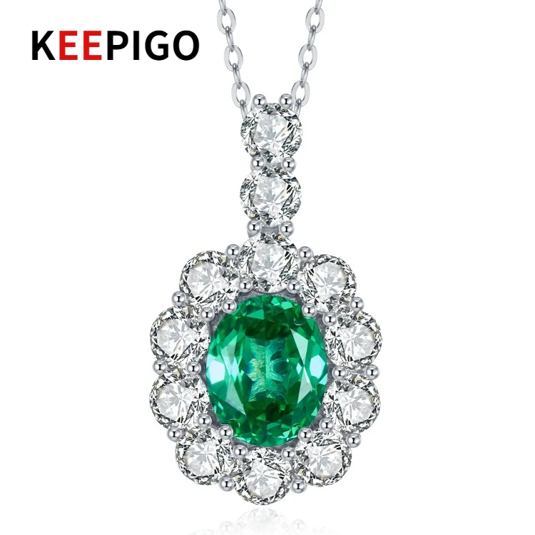 

KEEPIGO S925 Sterling Silver 8.11mm Emerald High Carbon Diamond Pendant Necklace For Women Party Fine Jewelry Set Gifts RA265