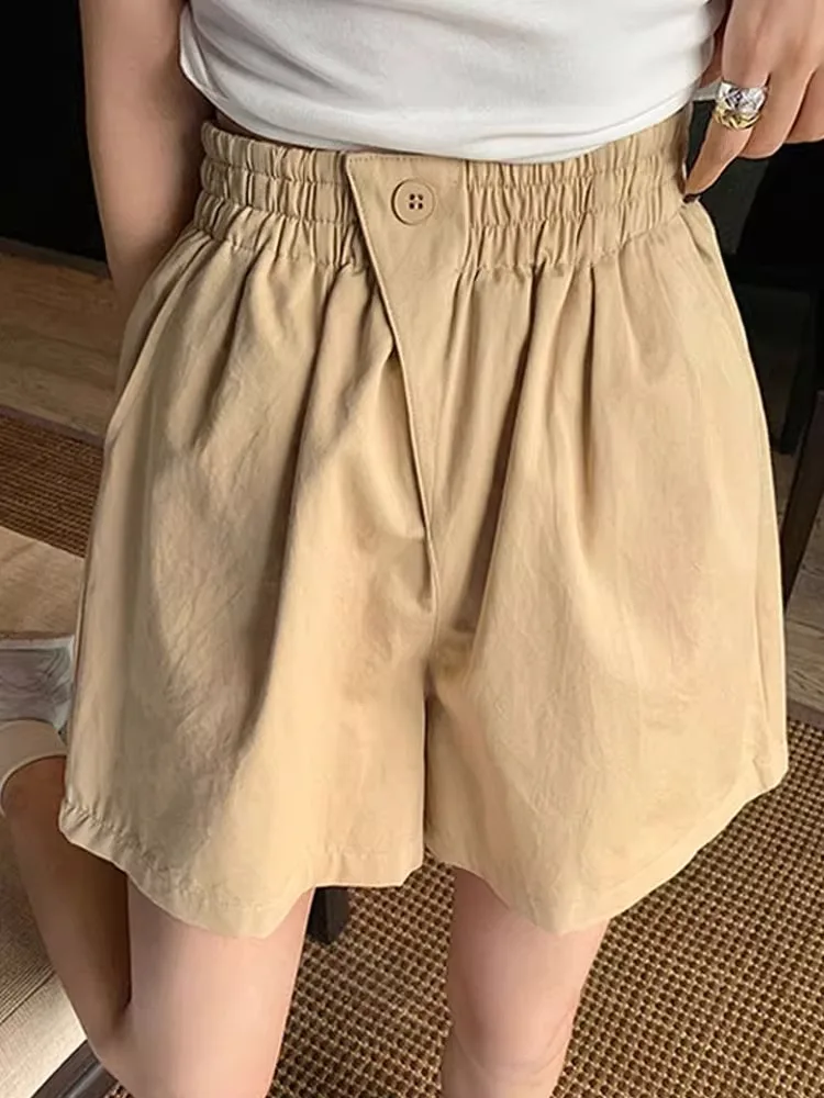 High Waist Cotton orts Women Summer Loose Straight Leg Running Casual Five-Quarter Length Pants Korean Sle Elastic Waist