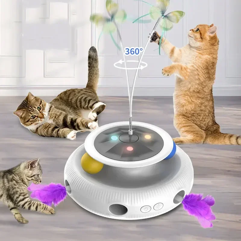 Cat Toy 3 in 1 Electric for Indoor Human-pet Interaction Rechargeable Rotating Automatic Cat Toy With Feather