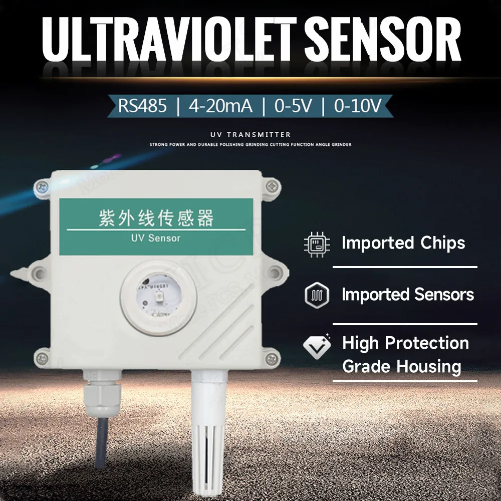 

UV Sensor Sunlight Irradiation Intensity Transmitter High Precision Sunlight Illuminance Detector RS485 0-5V 0-10V 4-20MA Output