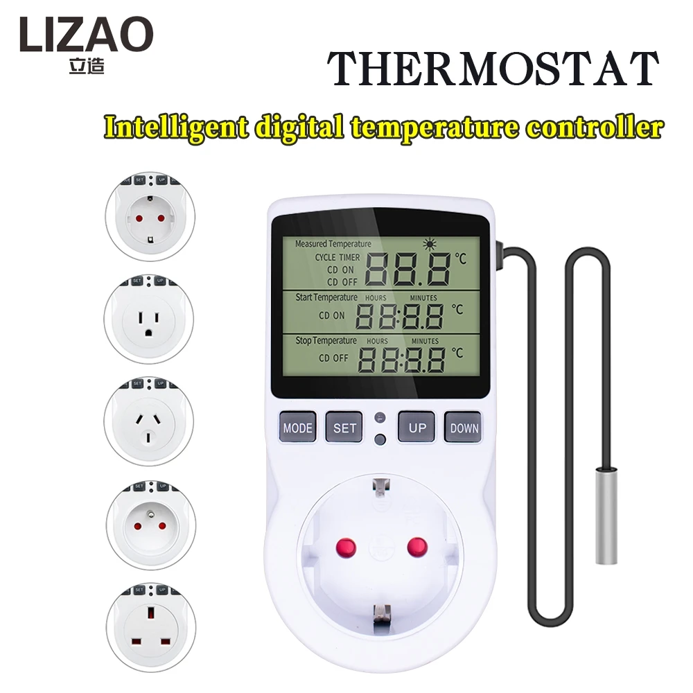 WH58 Digital Thermostat Socket Intelligent Temperature Controller Timer Switch With Probe EU US UK AU Plug
