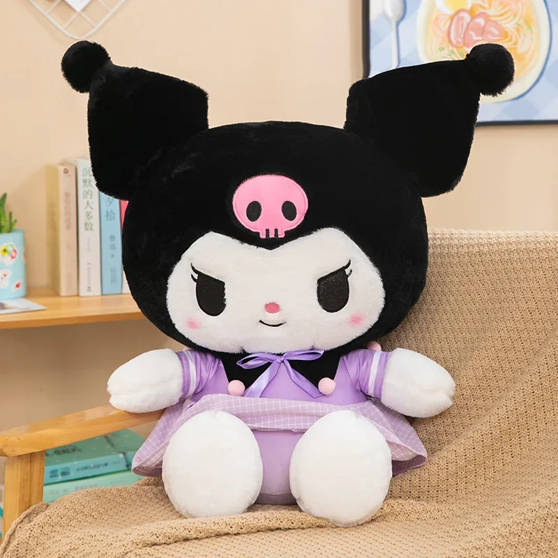 Sanrio Kuromi Plush Toys Kawaii Anime Plushie Dolls Plaid Skirt Kuromi 35-85cm Soft Stuffed Pillow Christmas Gifts for Childrens