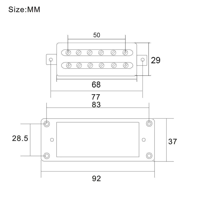 Mini Open Electric Guitar Humbucker Pickup 12 Adjusted Pole Piece for LP Guitar Parts Neck and Bridge Chrome 68X29MM