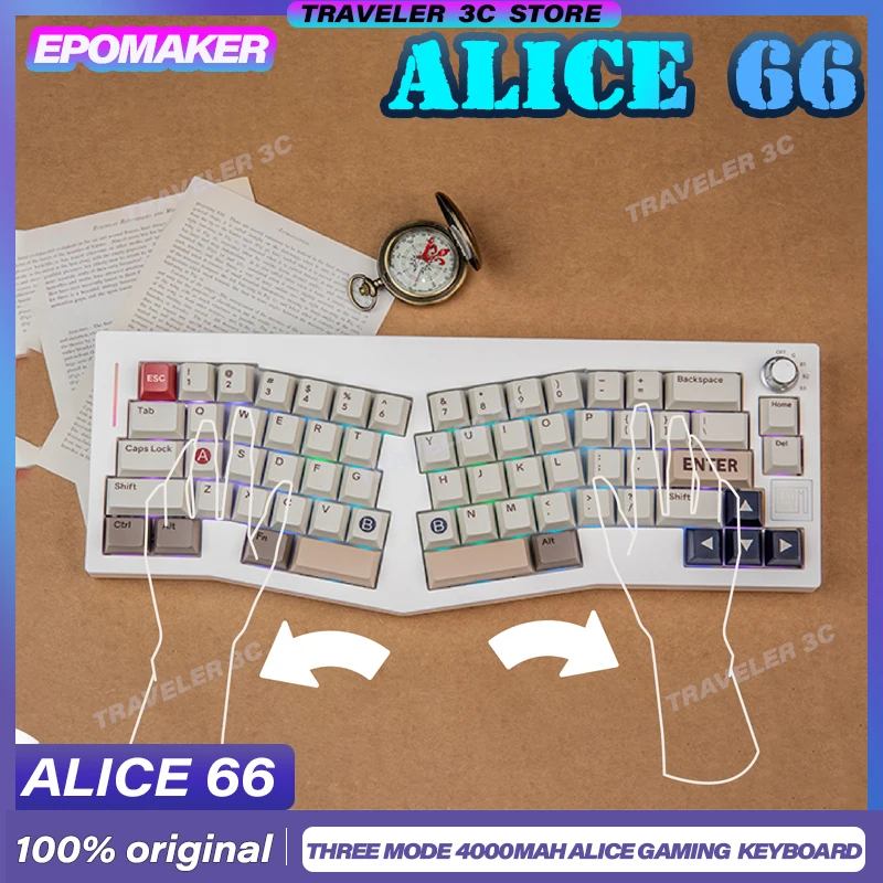 EPOMAKER Alice66 Customized Mechanical Keyboard 66 Keys Alice Layout QMK VIA DIY Key Switch Control Knob RGB Light Keyboard PC