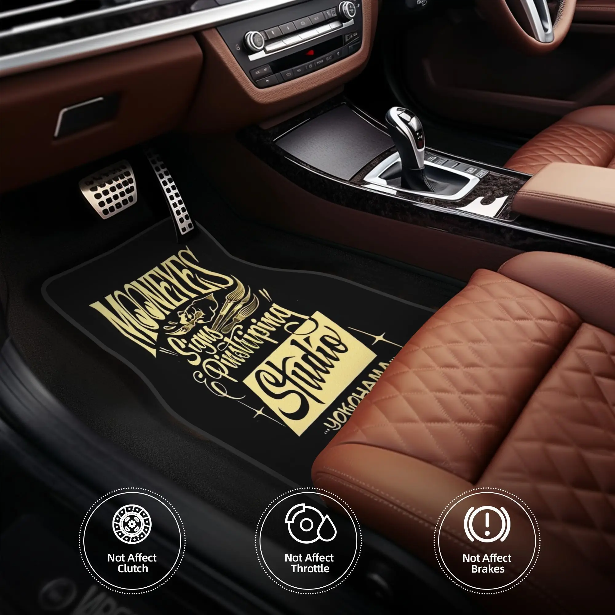 4 pièces % tapis de sol de voiture Mooneyes, durables, adaptés aux voitures, cadeau idéal, tapis intérieurs de véhicule, design ludique, tapis durables, tapis de voiture