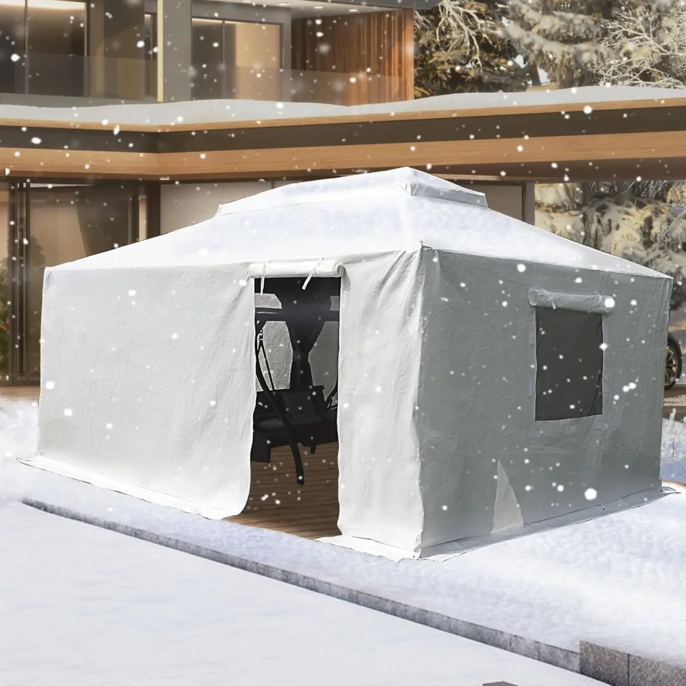 

12' x 16' Universal Winter Gazebo Cover - All Season Waterproof Enclosed with Sidewalls & Ventilated Mesh Windows