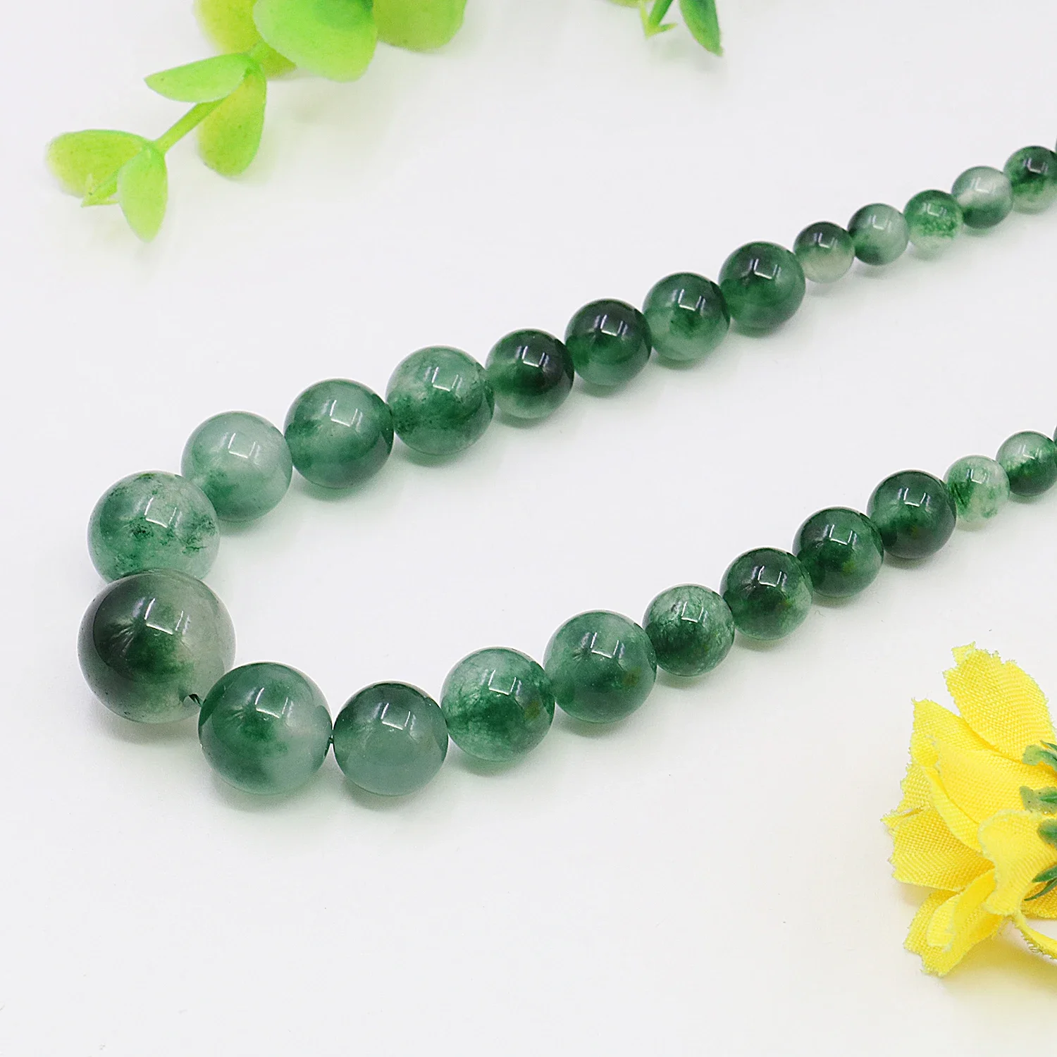 6-14mm Natural Green Granites Jade Chalcedony Tower Round Bead Necklace/Earring Sets, Accessory NeckChain,Women Girl Gift 18inch