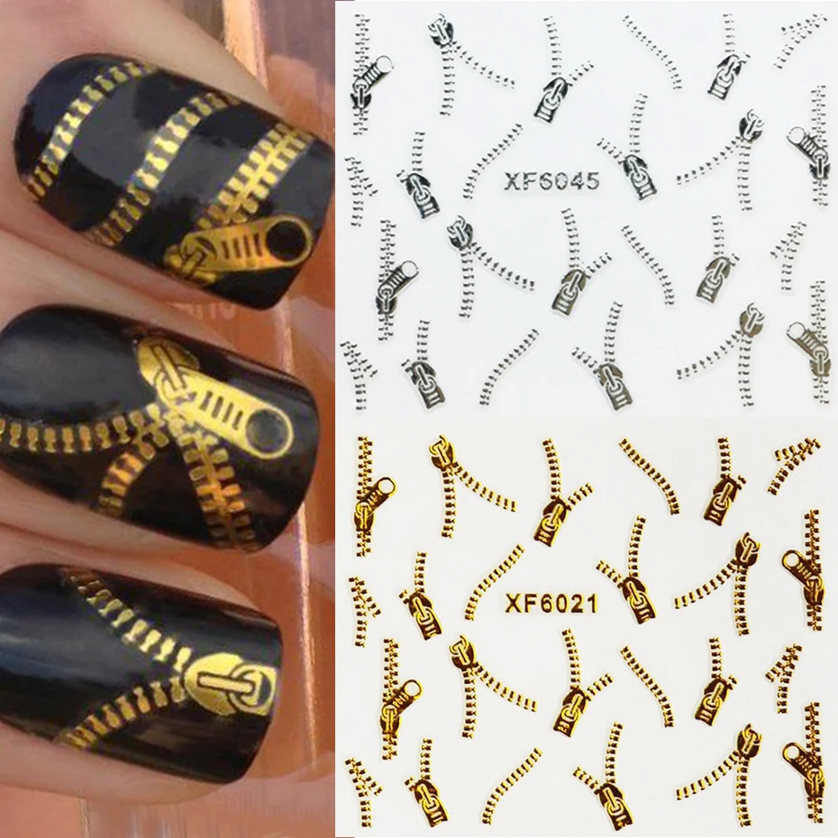 Gold Silver Zipper Nail Sticker Spider Feather Cat Cartoons Slider For Nail Transfer Decal Y2K Style Accessories Manicure Foils