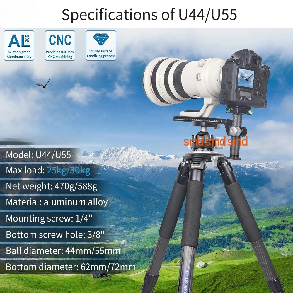 U44/U55 Low Profile Camera Tripod Ballhead, with Arca 1/4