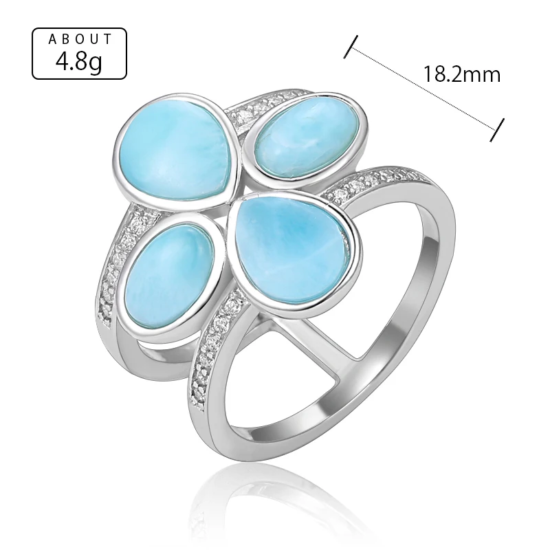 XYOP 925 Silver Gift Natural Blue Larimar Simple Generous Ring White Zircon, Versatile Fine Absorption Cost-Effective Daily Comm