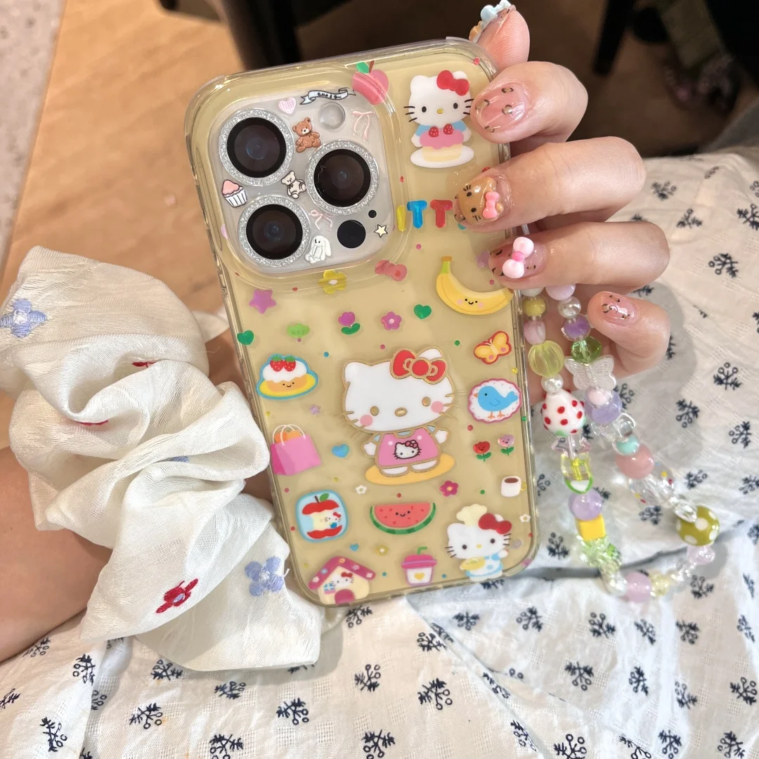 

Yellow Hello Kitty Y2K Cartoon Cute Phone Case For iPhone 16 15 14 13 12 Pro Max XR XSMax Plus Ins Korean lovely Cover﻿﻿﻿﻿
