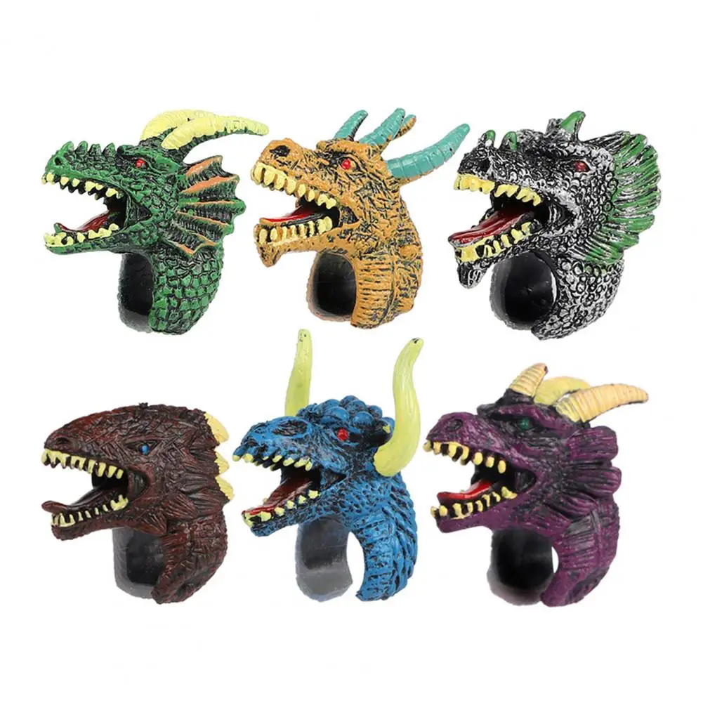 6Pcs Dinosaur Ring Fine Texture Early Learning Animal Cognition Educational Toys Realistic Model Toy PVC Simulation Dinosaur Wil