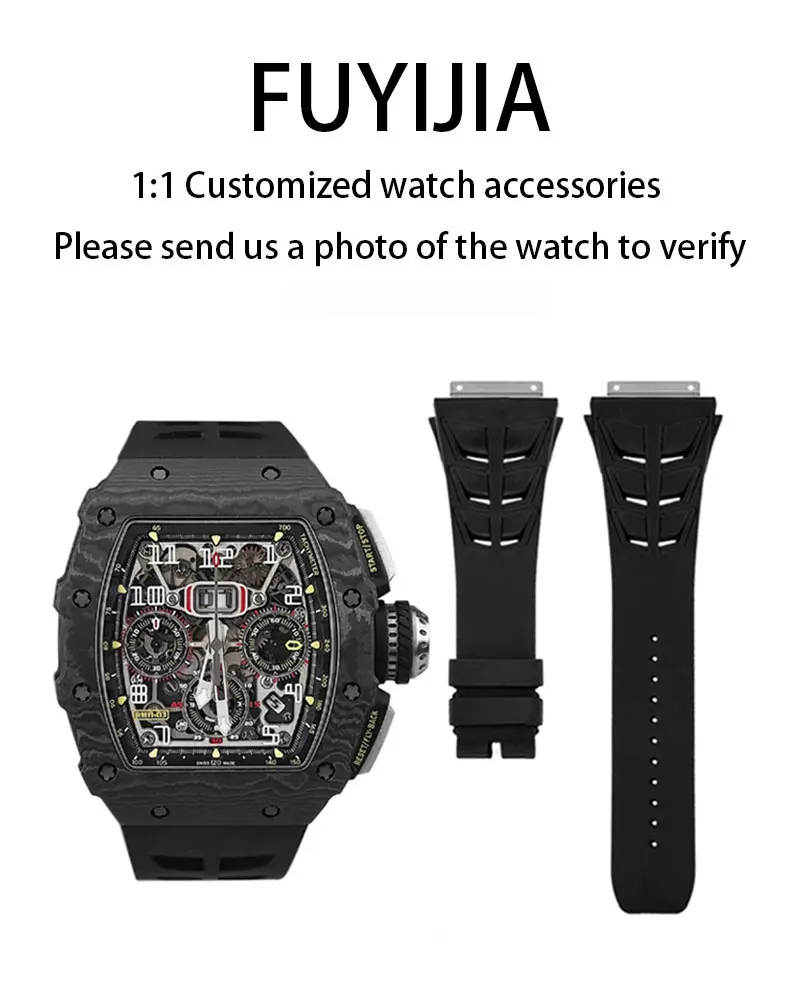FUYIJIA Роскошные оригинальные ремешки для часов R-ICHARD M-ILLE RM11-05, 25 мм * 18 мм, выпуклый интерфейс, ремешок из фторкаучука, водонепроницаемый ремень