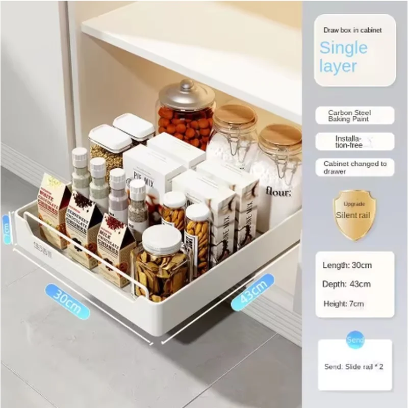 Stocking Stuffers New Kitchen Storage Rack with Slide Rails, Pull-out Drawer Storage Tray, Spice Box Shelf, Cabinet Organizer